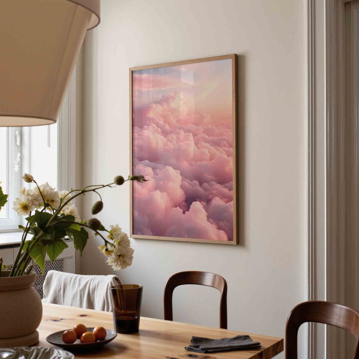 Roze wolken – kunst en design poster in portret formaat