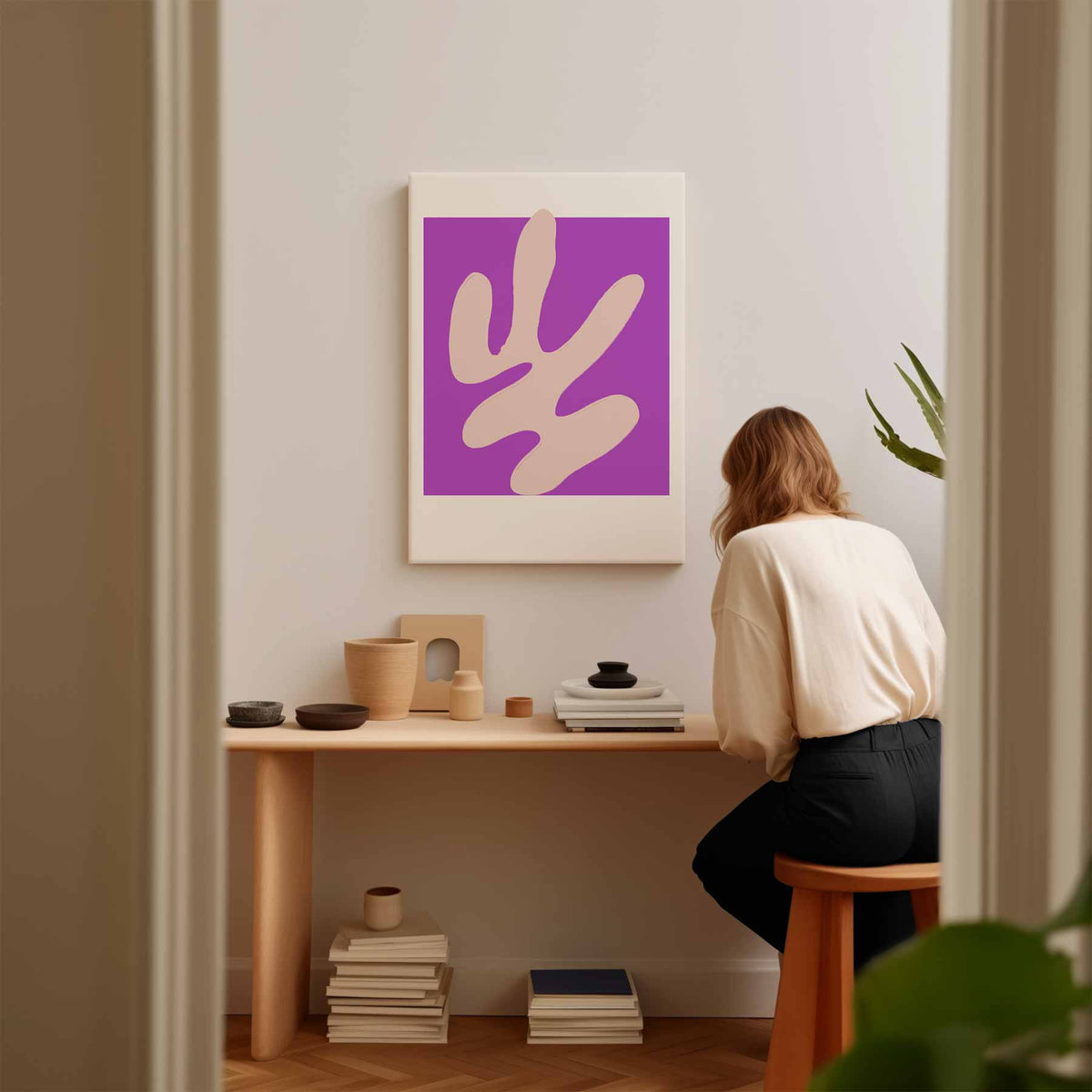 Abstract purpere flow – staand kunstwerk voor modern interieur