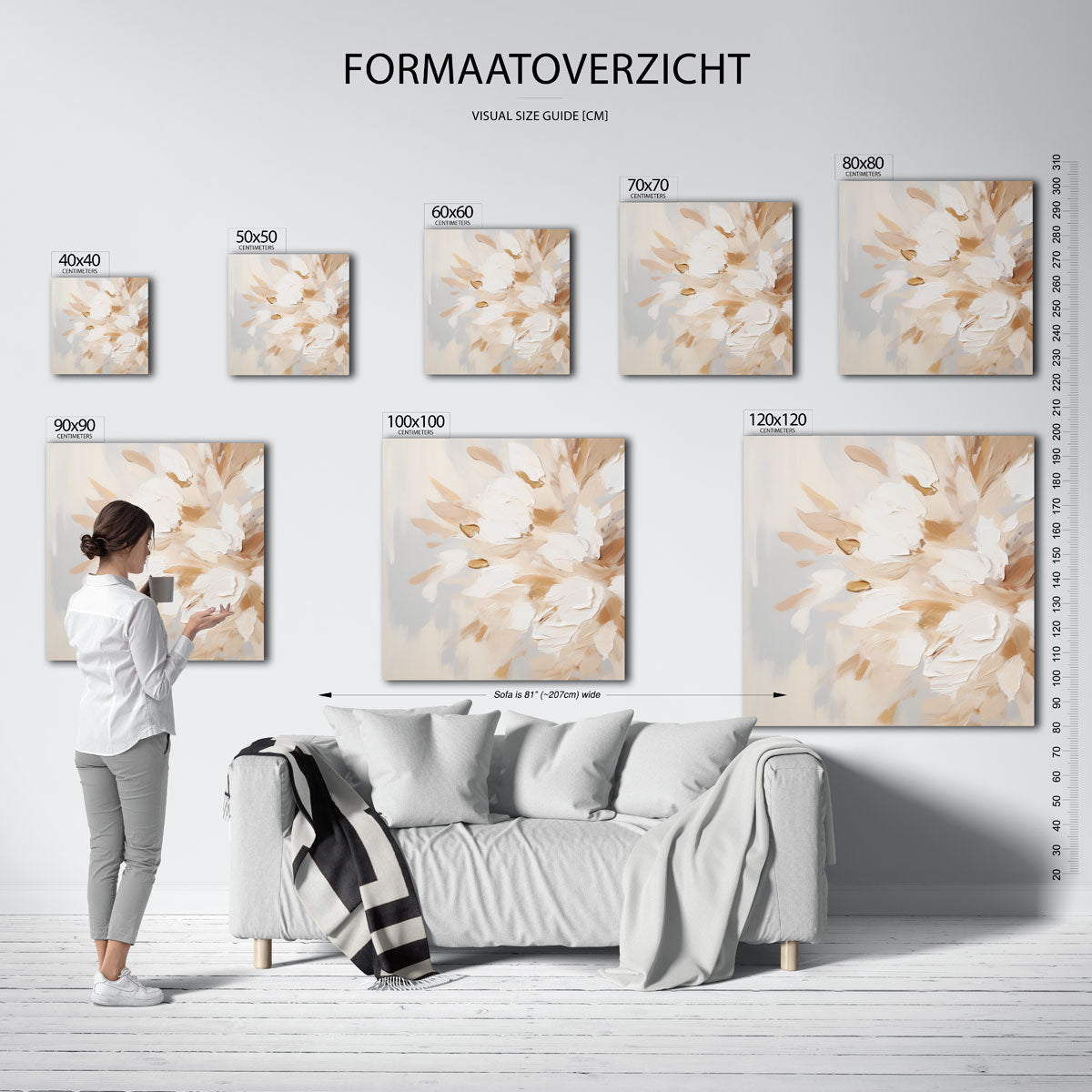Bloemmotief in beige – vierkante muurposter met abstracte vormen