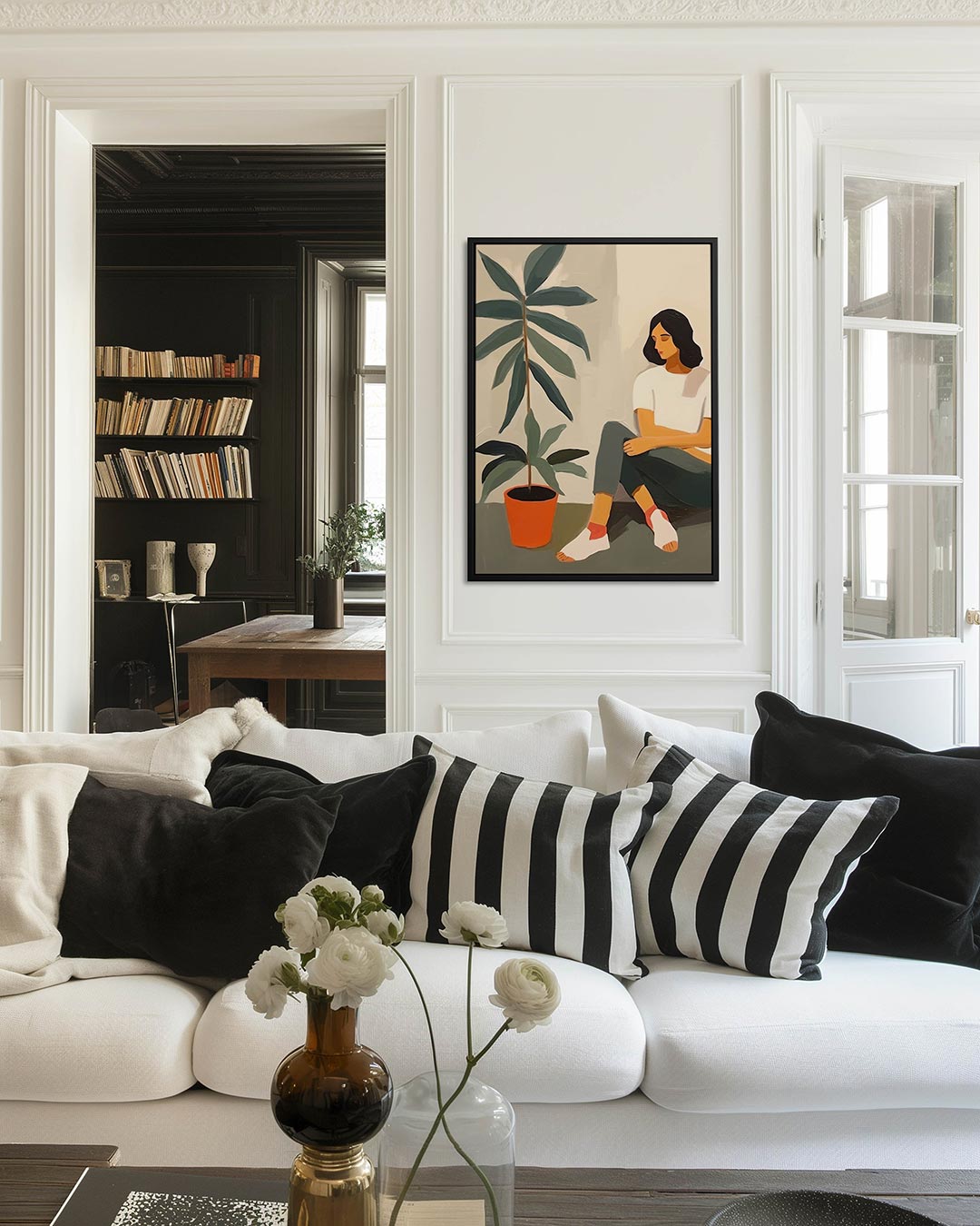 Vrouw met plant – decoratief kunstwerk voor aan de muur