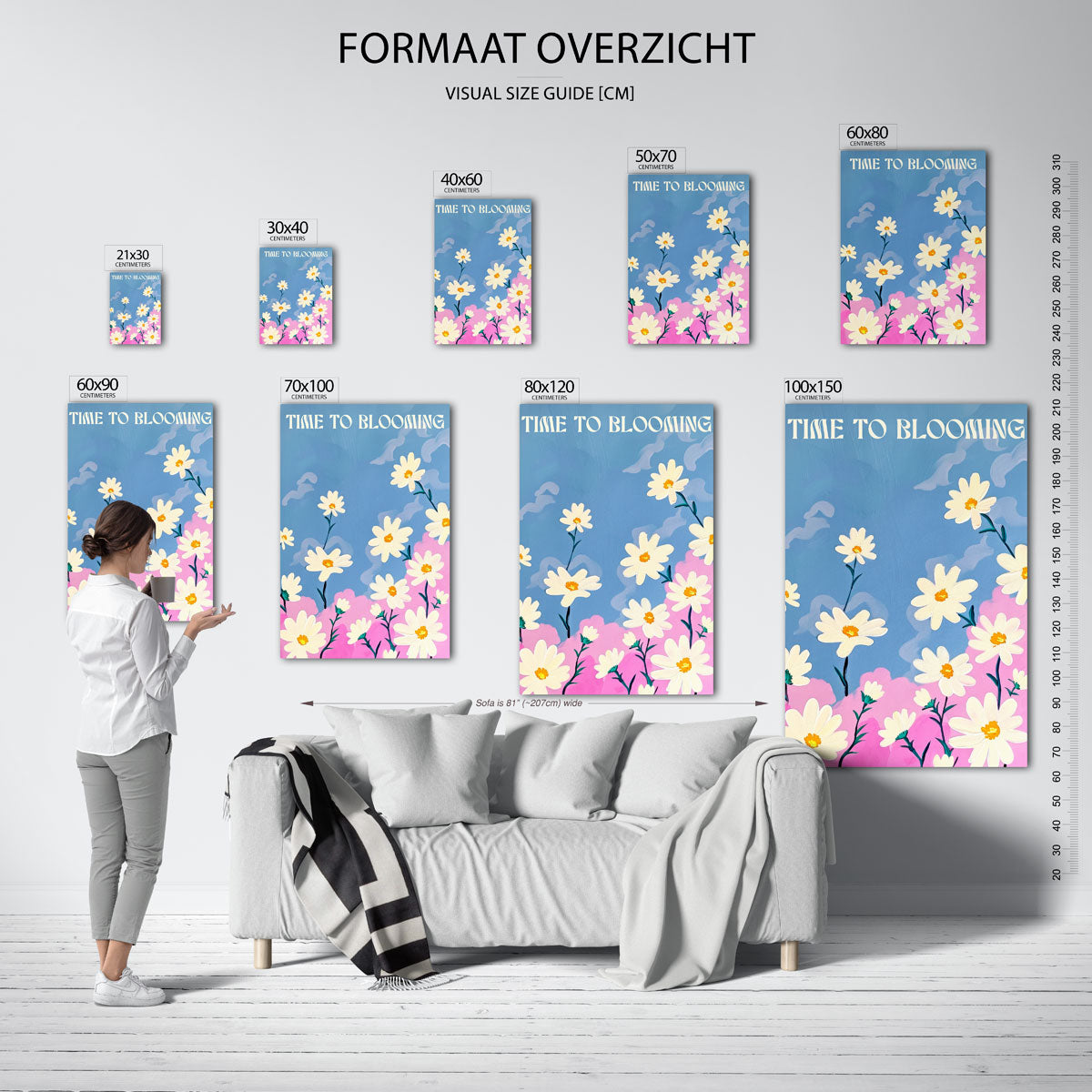 Bloemen en wolken – staande muurposter met kleurrijke illustratie