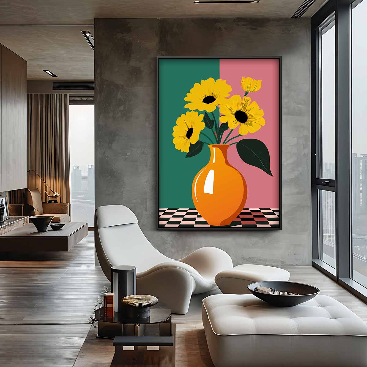Zonnige Bloemen in Vaas – canvas kunstwerk als wanddecoratie