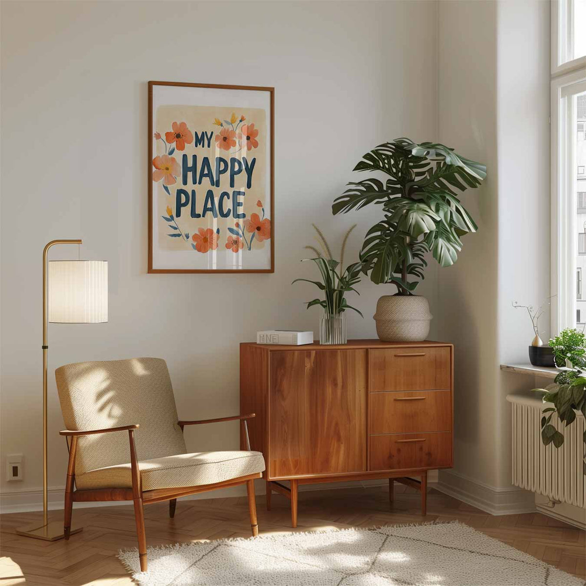 My Happy Place Bloemenposter – speelse wandkunst als portret kinderposter