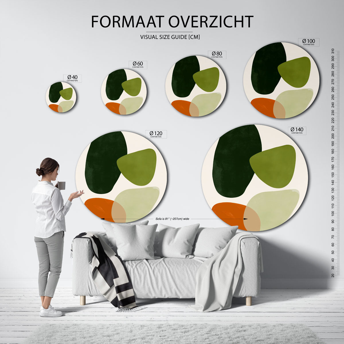 Abstracte vormen – ronde muurdecoratie met kleur en vorm