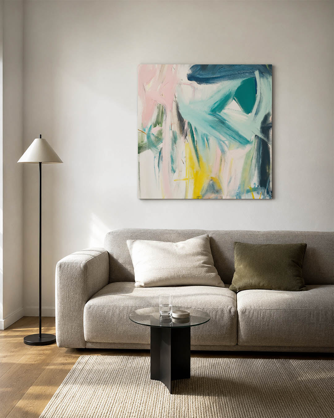 Dynamische kleurenexplosie kunstwerk – vierkante wanddecoratie – dit werk toont een levendige mix van kleuren en vormen, met