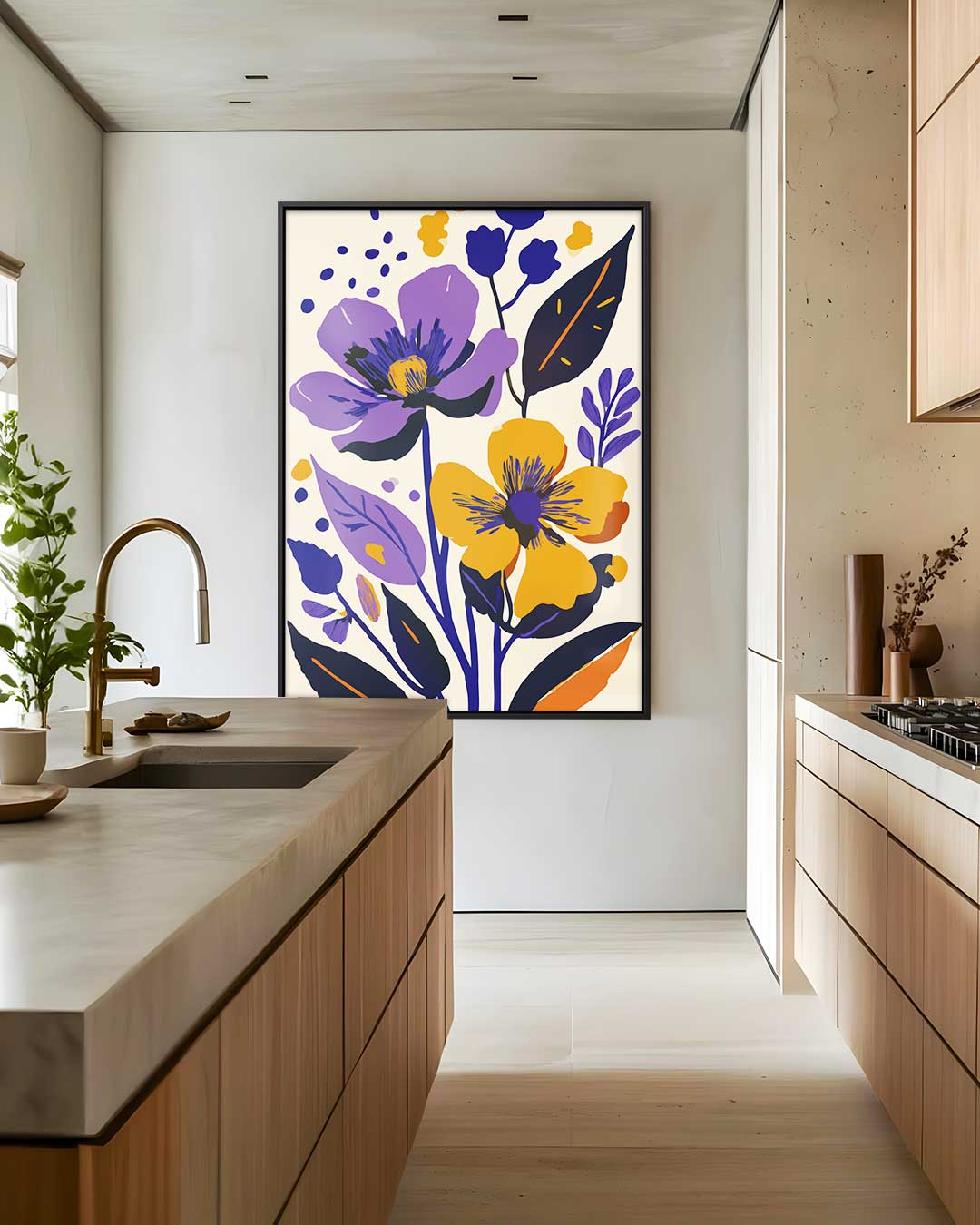 Bloemenpracht in Paars en Oranje – plexiglas wanddecoratie in portret formaat