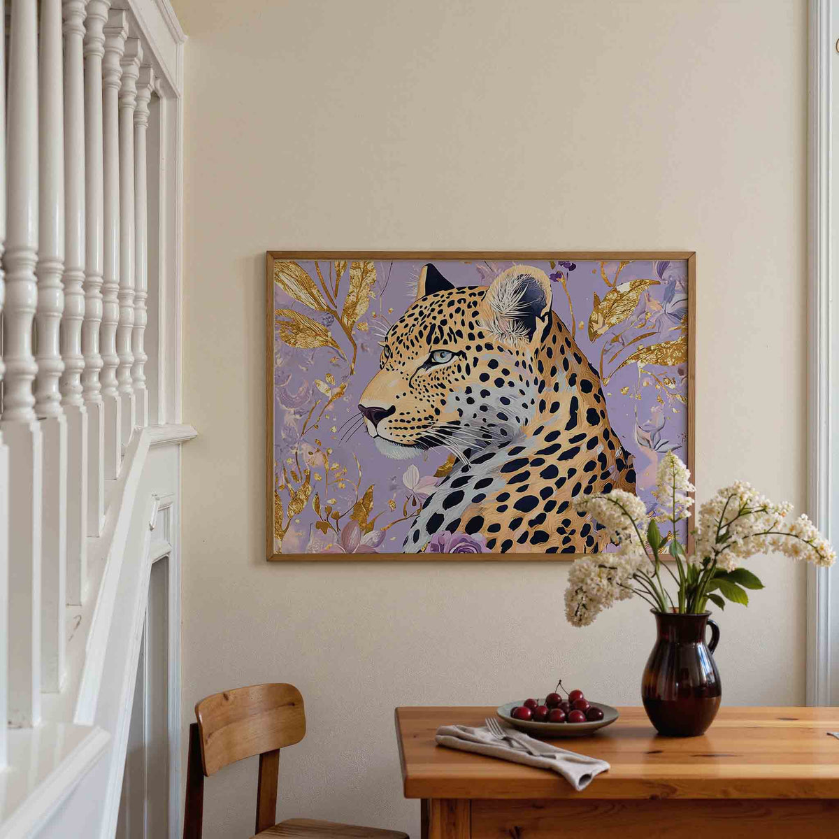 Luipaard met bloemen – tropische poster in liggend formaat
