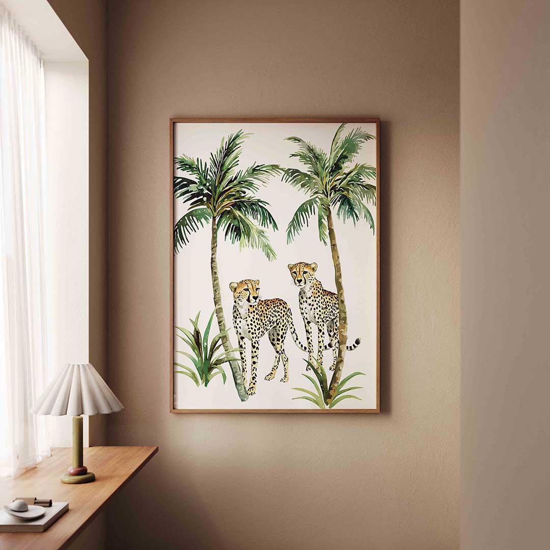 Luipaarden en palmbomen – staande jungle wanddecoratie van WallArtistic