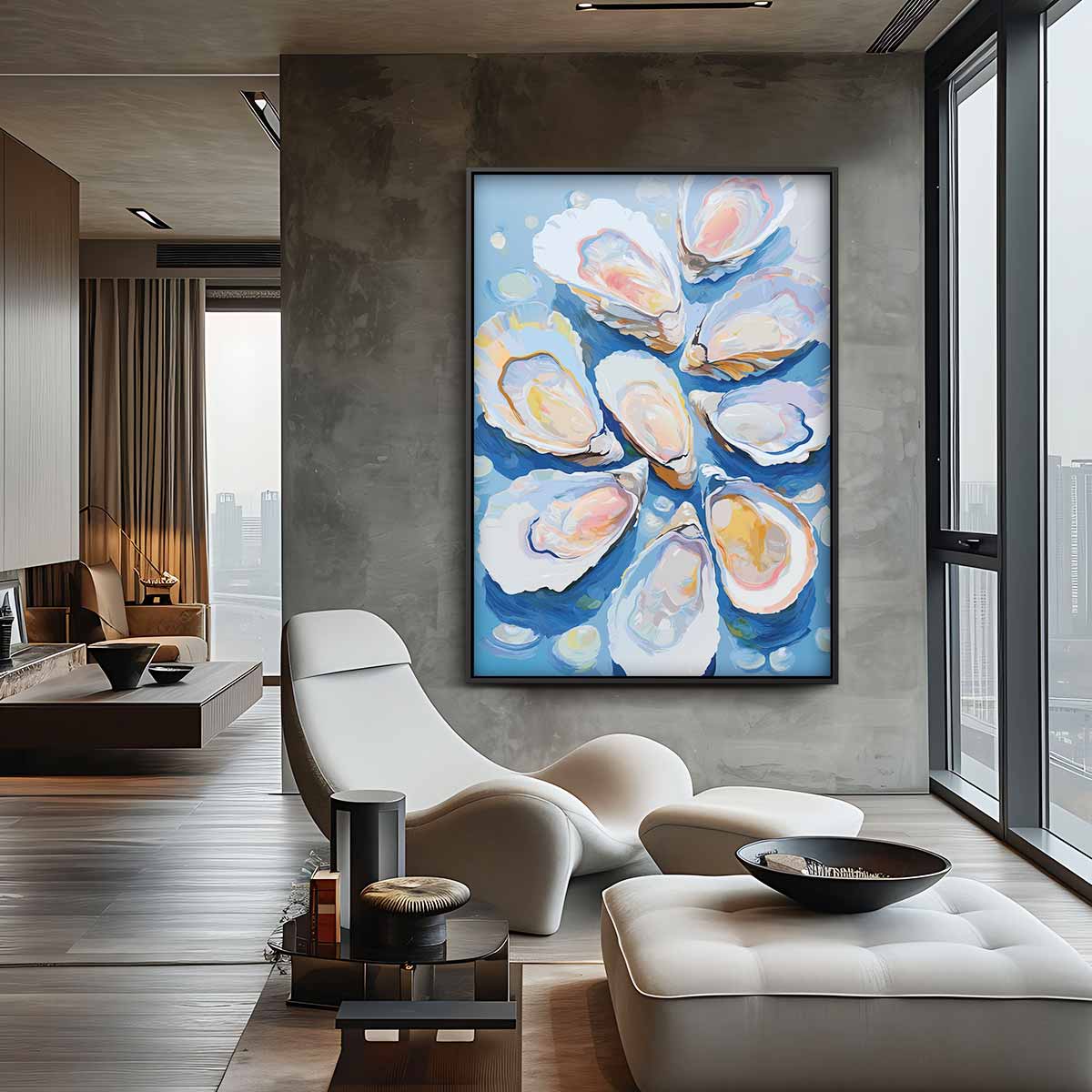 Oesters in Kunst – plexiglas kunstwerk als wanddecoratie
