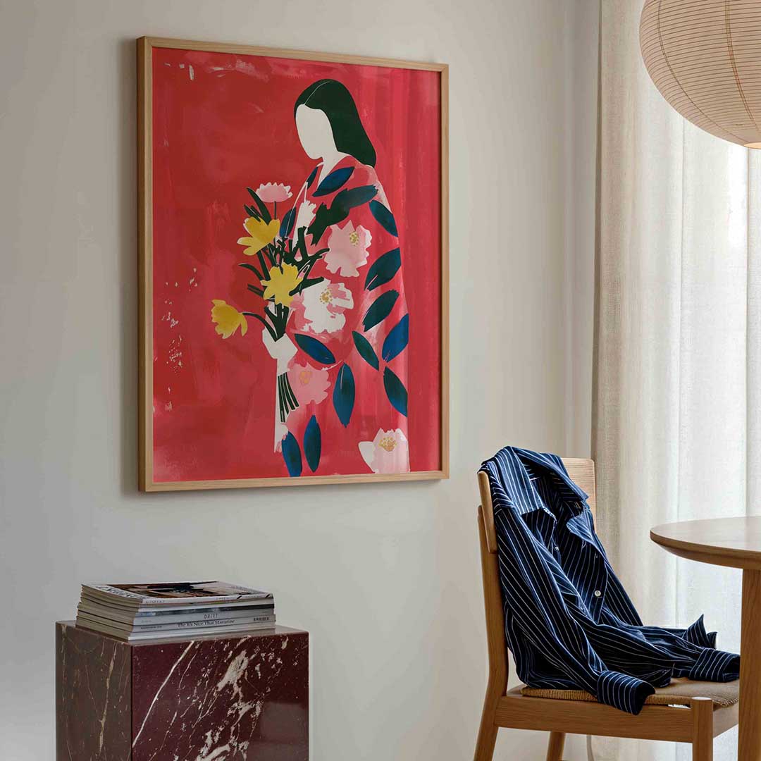 Vrouw met bloemen – kleurrijke illustratie poster in staand formaat