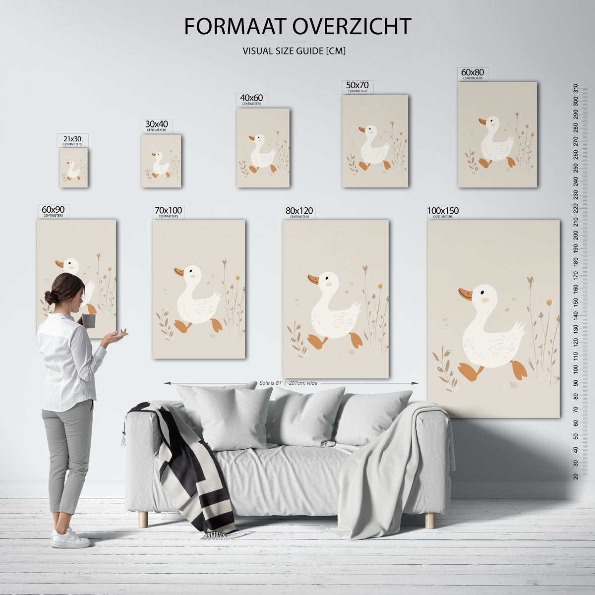 Eend met bloemen – staande muurposter voor de kinderkamer