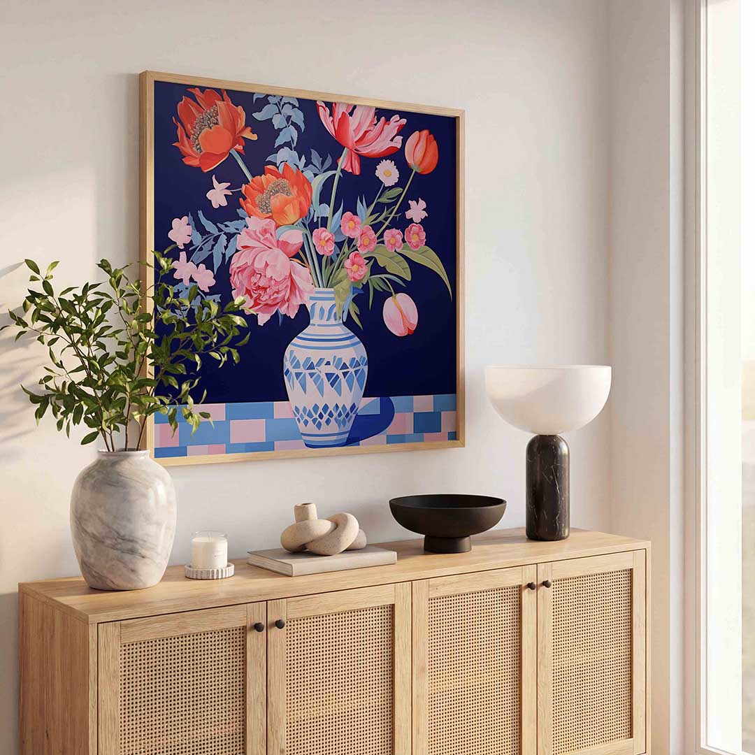 Bloemen in vaas – bloemen wandkunst als vierkante poster