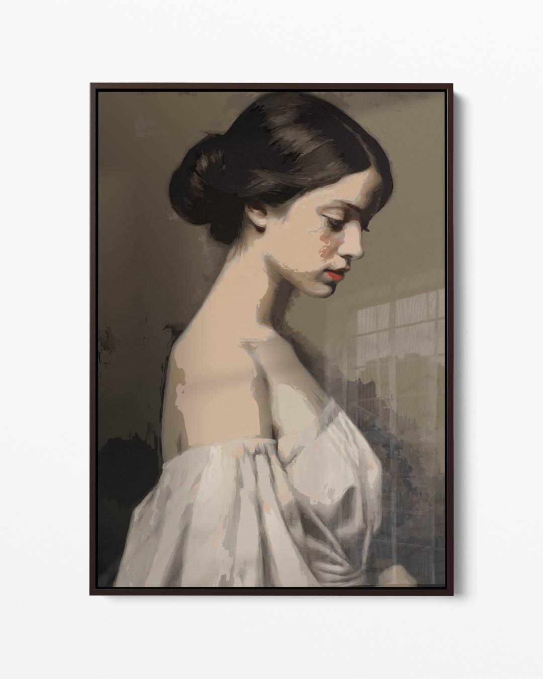 Dromerige Dame in Vintage Stijl – portret kunstwerk als wanddecoratie