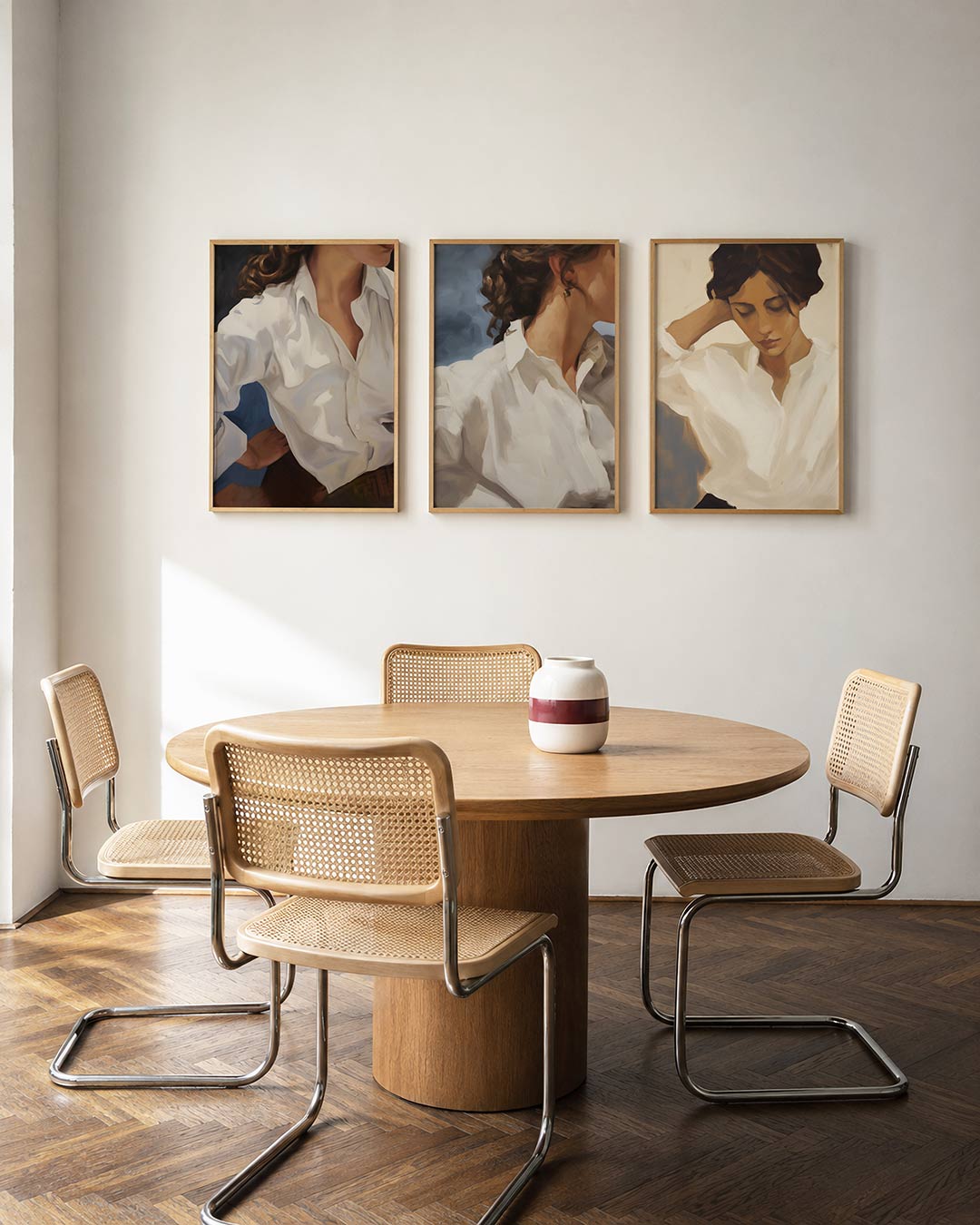Vorm en kleur driedelige posterset in interieur