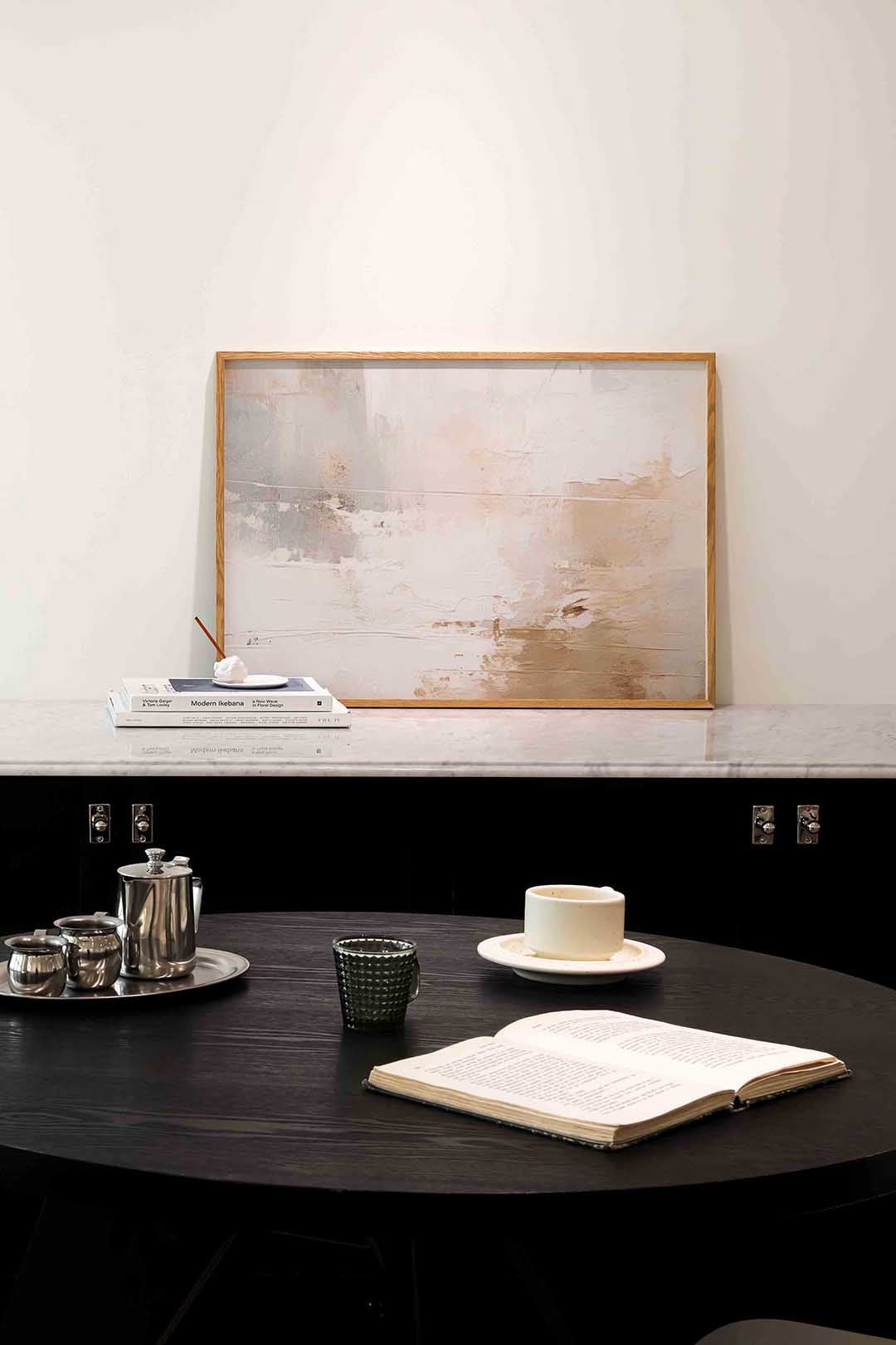 Abstracte beige en witte – abstracte poster in liggend formaat