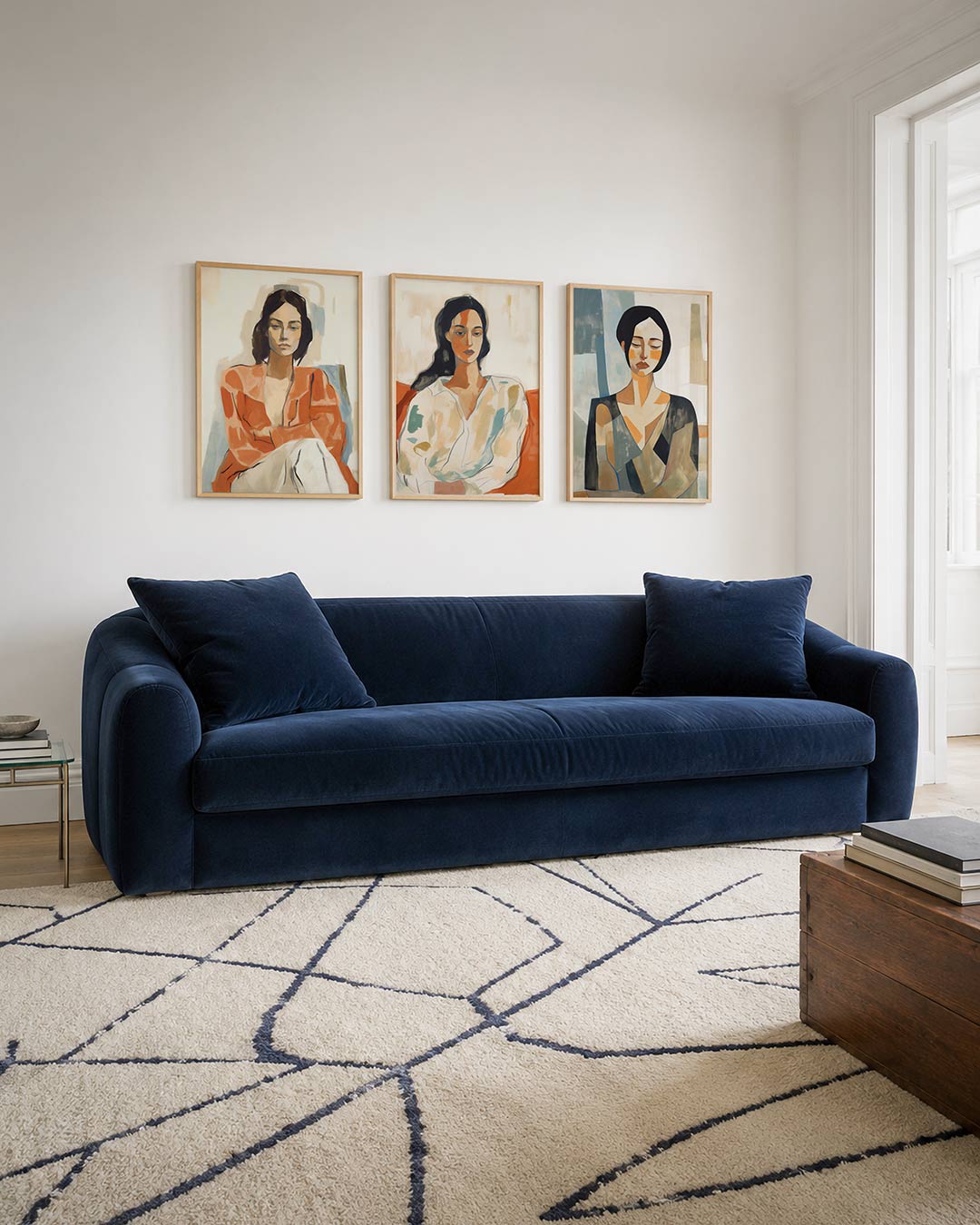 Vorm en kleur posterset – tweede productweergave – deze posterset in drie delen toont een vrouw in warme tinten