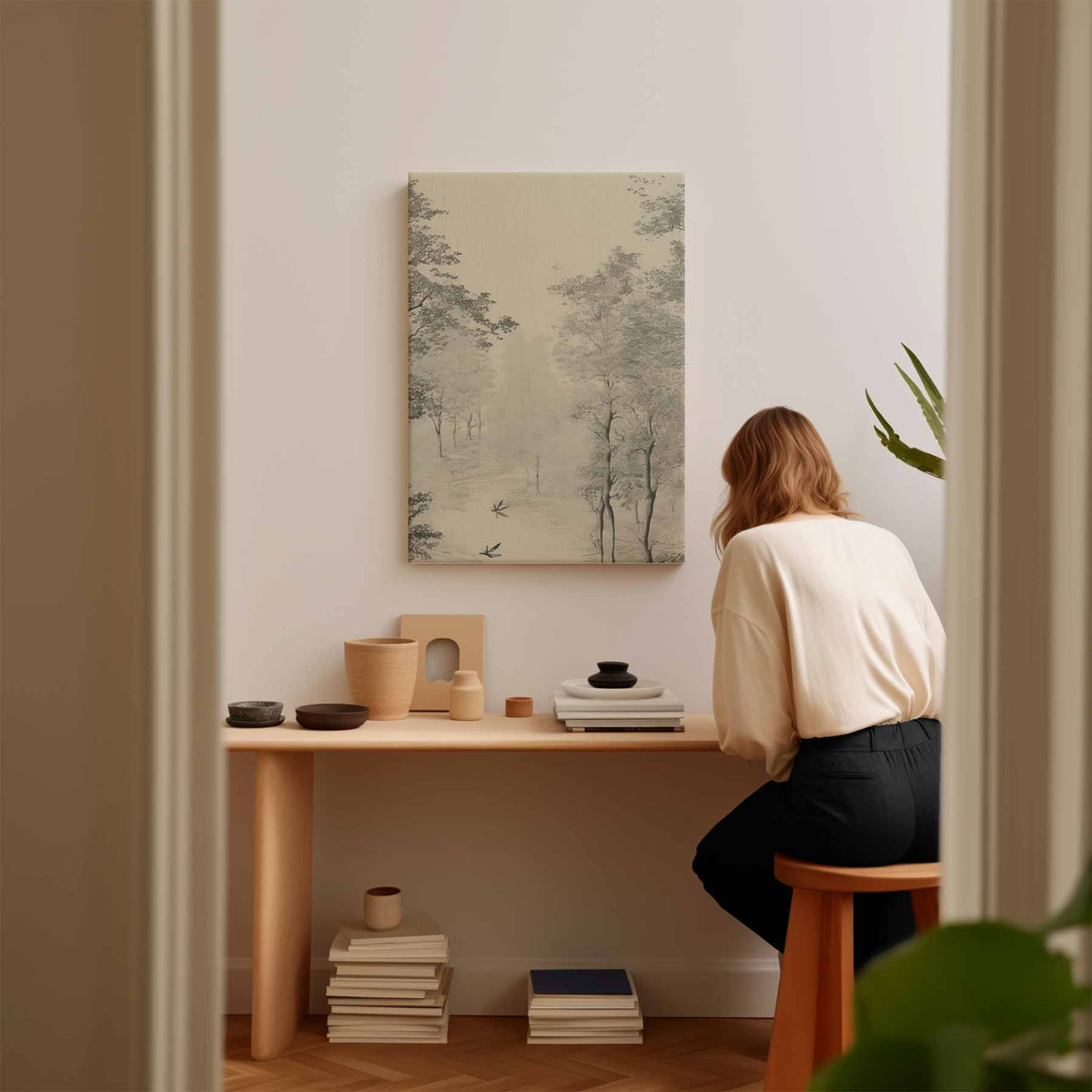 Mystieke Boswandeling – kunstwerk met zwarte baklijst