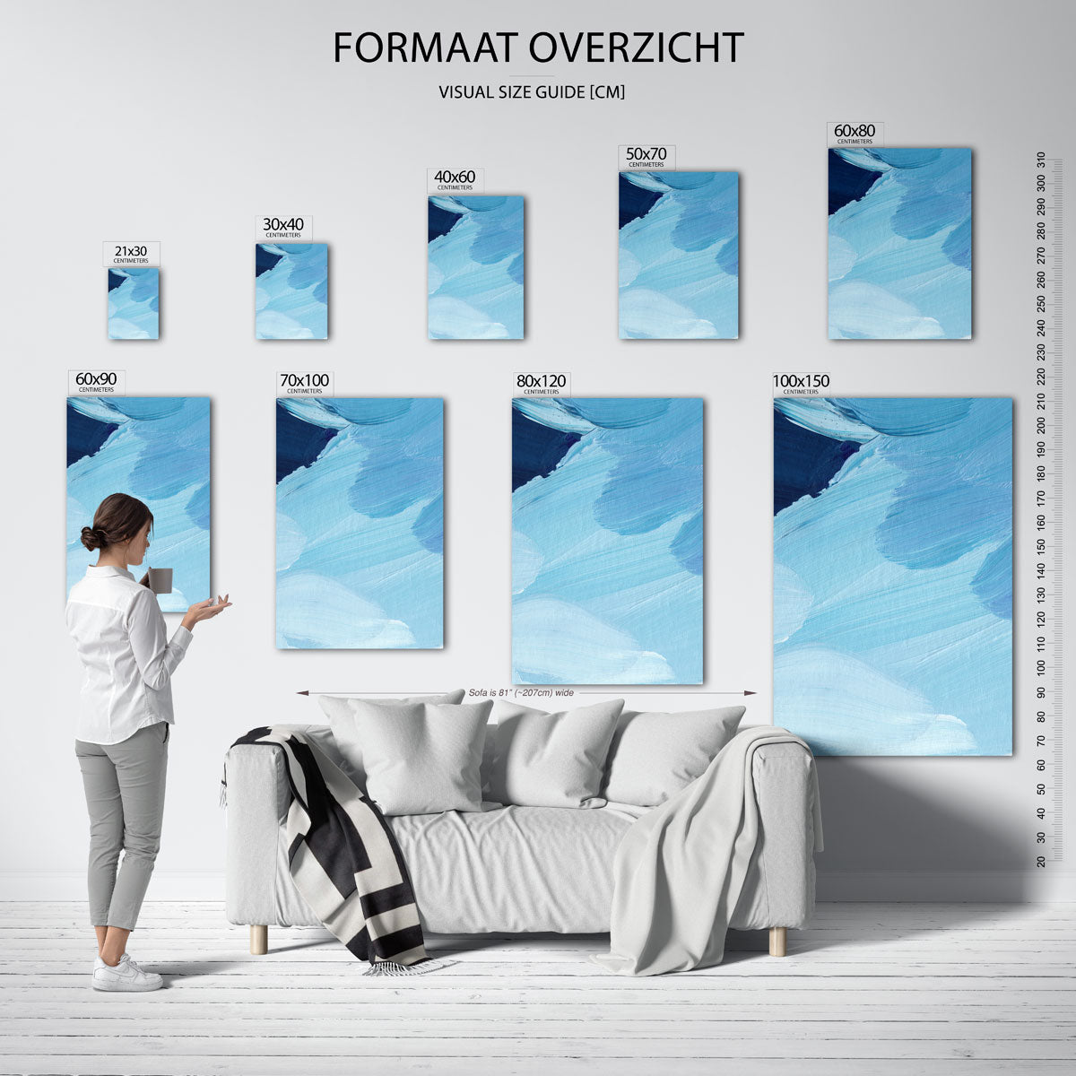 Blauwe penseelstreken – staande muurposter met artistieke uitstraling