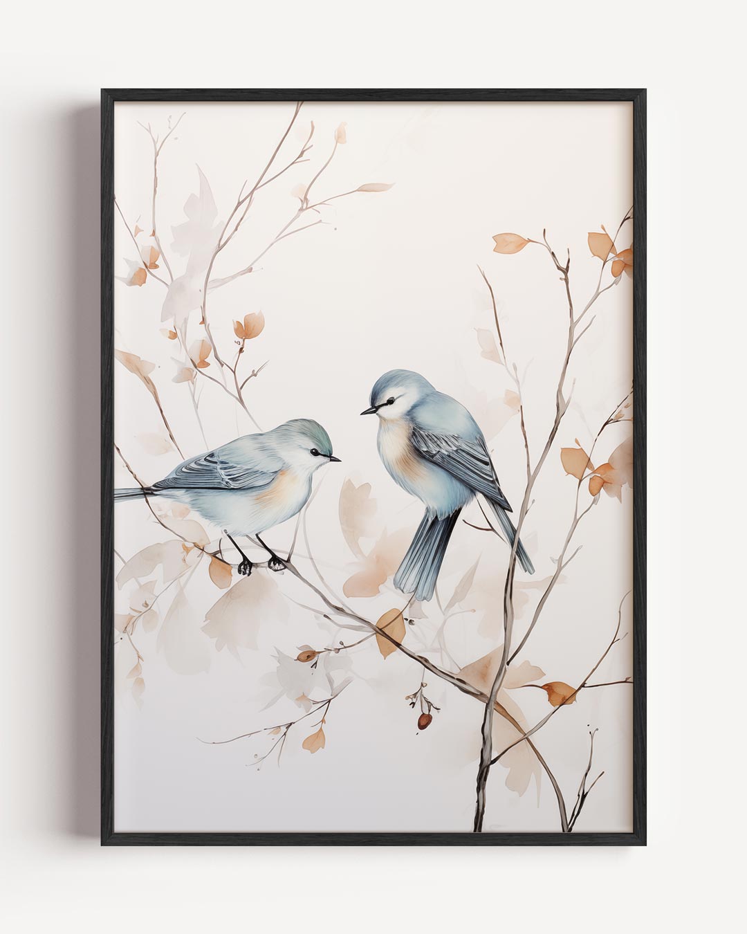 Vogels op een Herfsttak – elegante portret poster als wanddecoratie