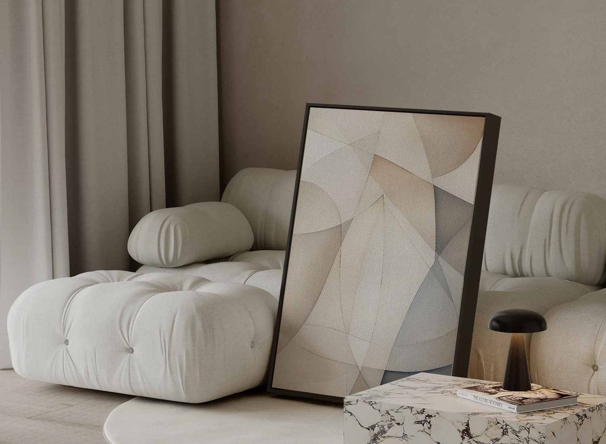 Subtiele Abstractie in Neutrale Tinten – plexiglas wanddecoratie in portret formaat