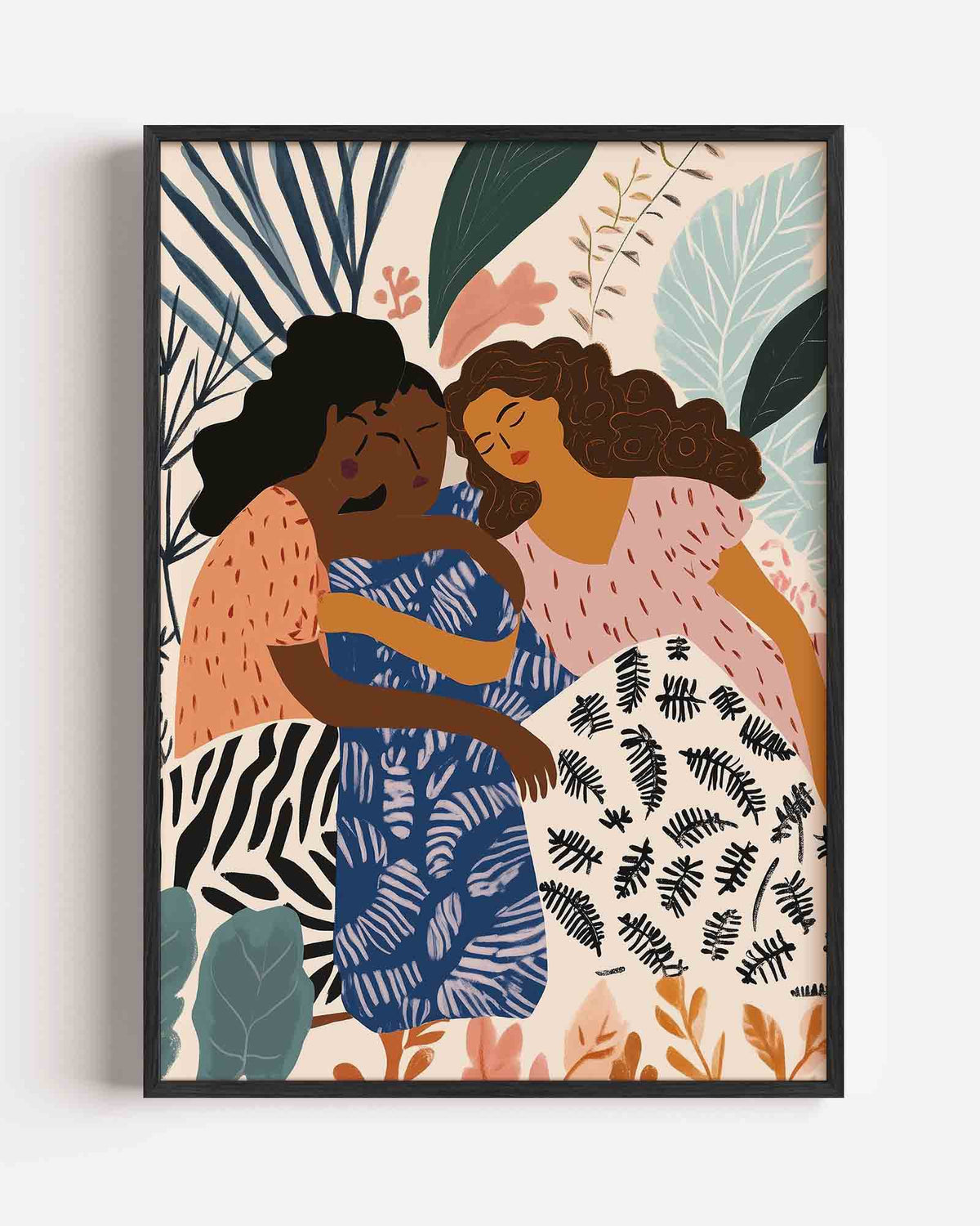 Drie figuren met bladeren – moderne portret poster als wanddecoratie