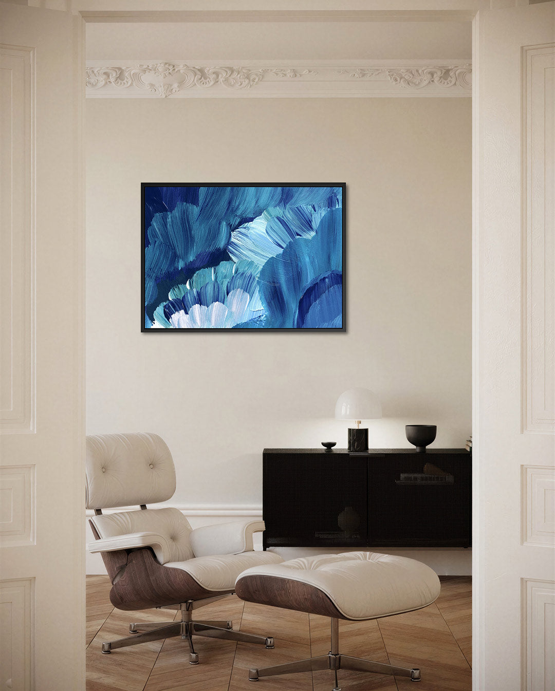 Dynamische blauwe borstels – Creëren – liggende wanddecoratie