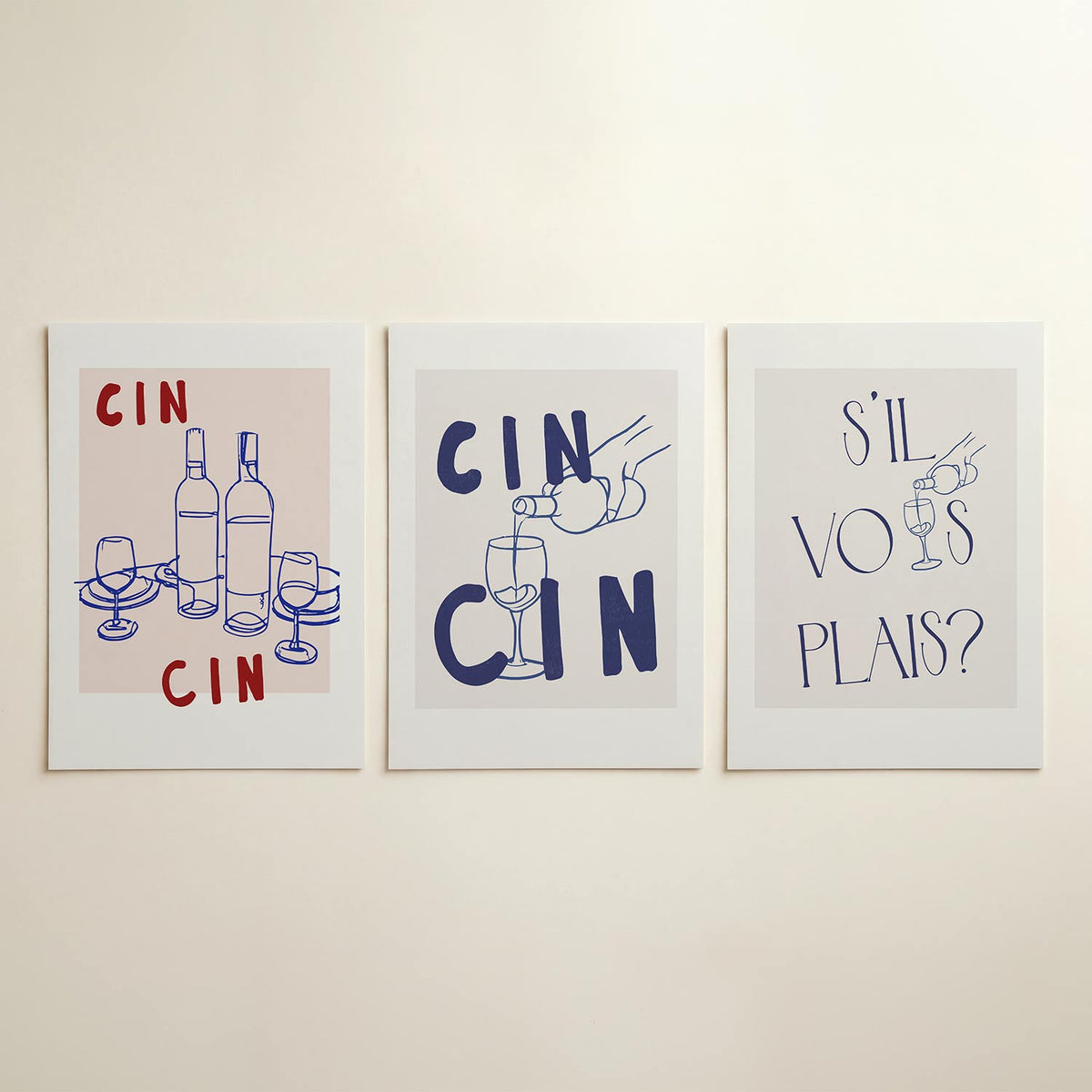 Lijnen en glazen – driedelige posterset in interieur