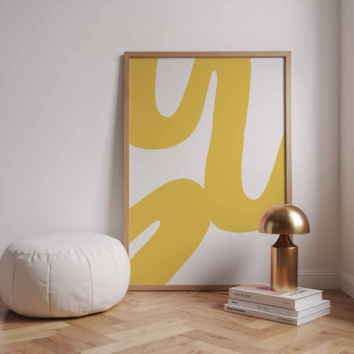 Vrolijke Gele Belettering – staande kleurrijke abstracte wanddecoratie van WallArtistic