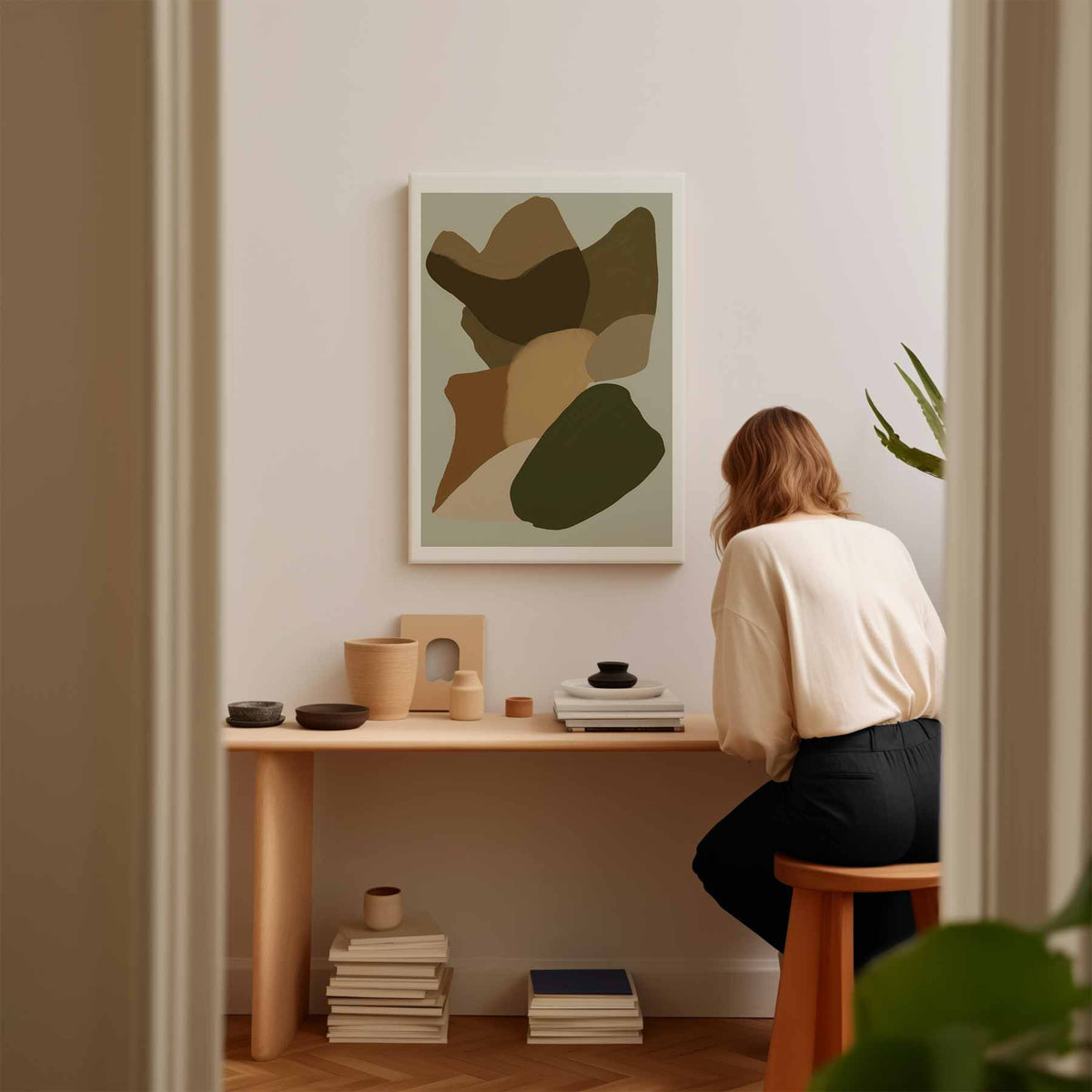 Abstracte Aardetinten – modern portret kunstwerk van WallArtistic