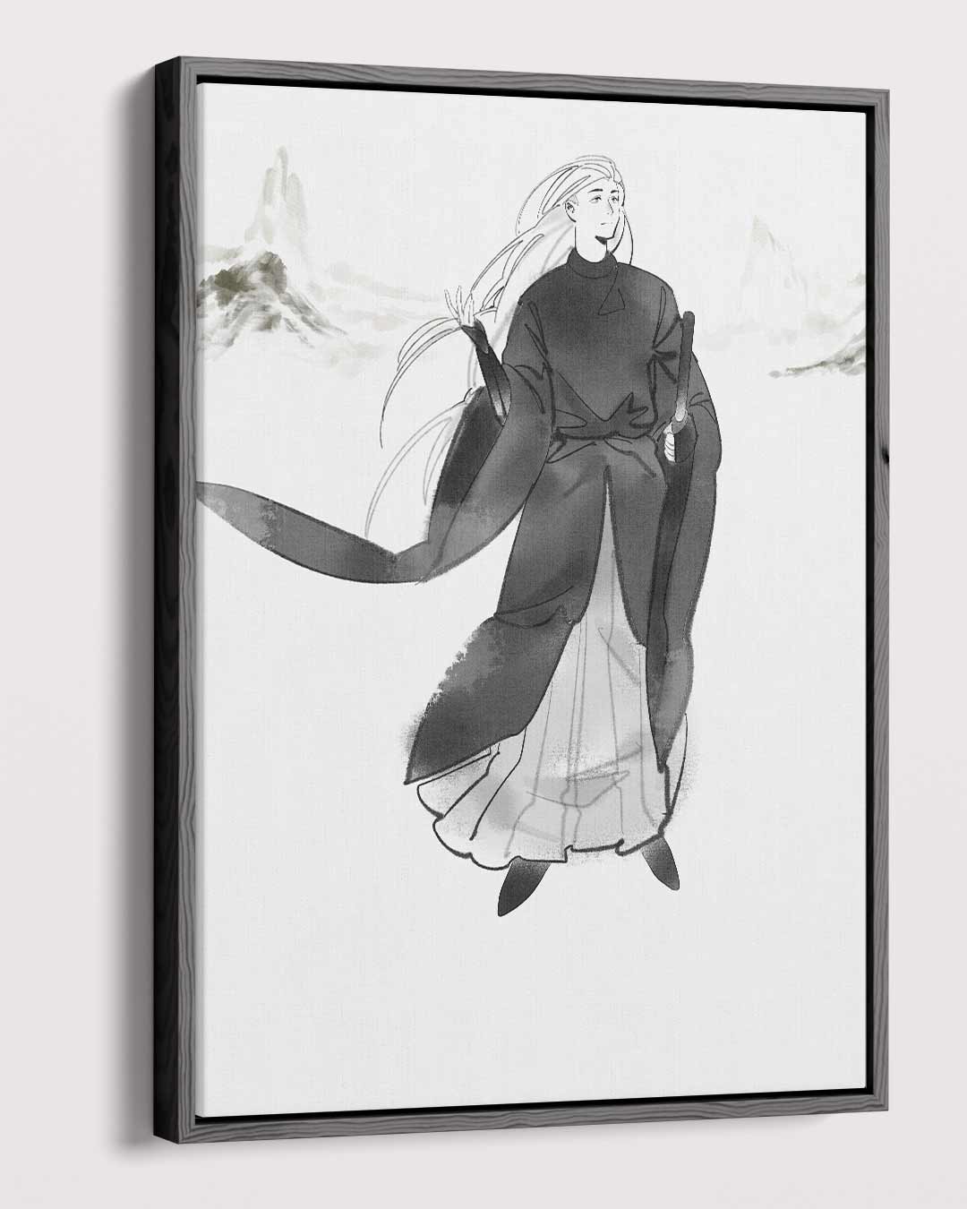 Mystieke Krijger in de Mist – dibond kunstwerk als wanddecoratie