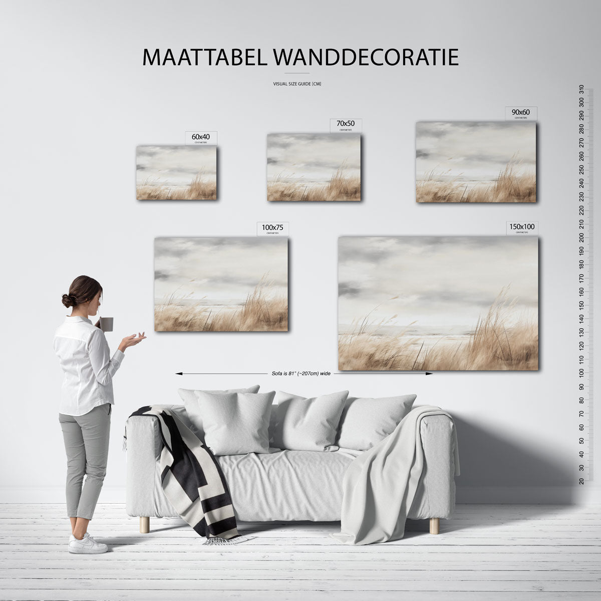 Zacht strandlandschap – moderne liggende wandkunst