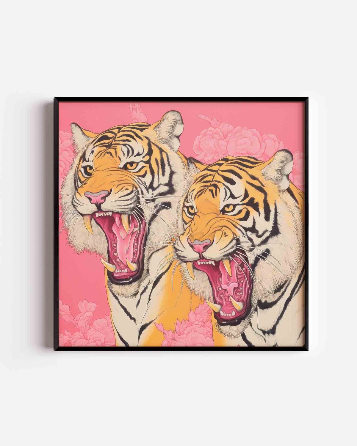 Twee tijgers op roze – jungle vierkante poster als wanddecoratie