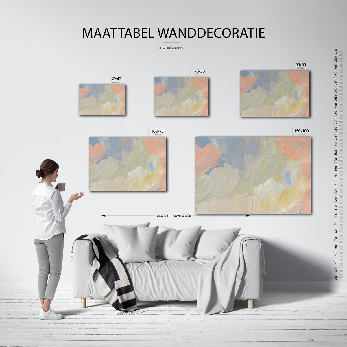 Zachte kleuren compositie – moderne liggende wandkunst