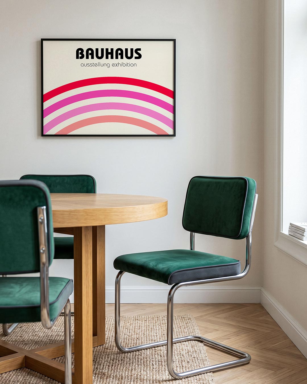 Kleurboog en tekst – liggende Bauhaus poster voor aan de muur