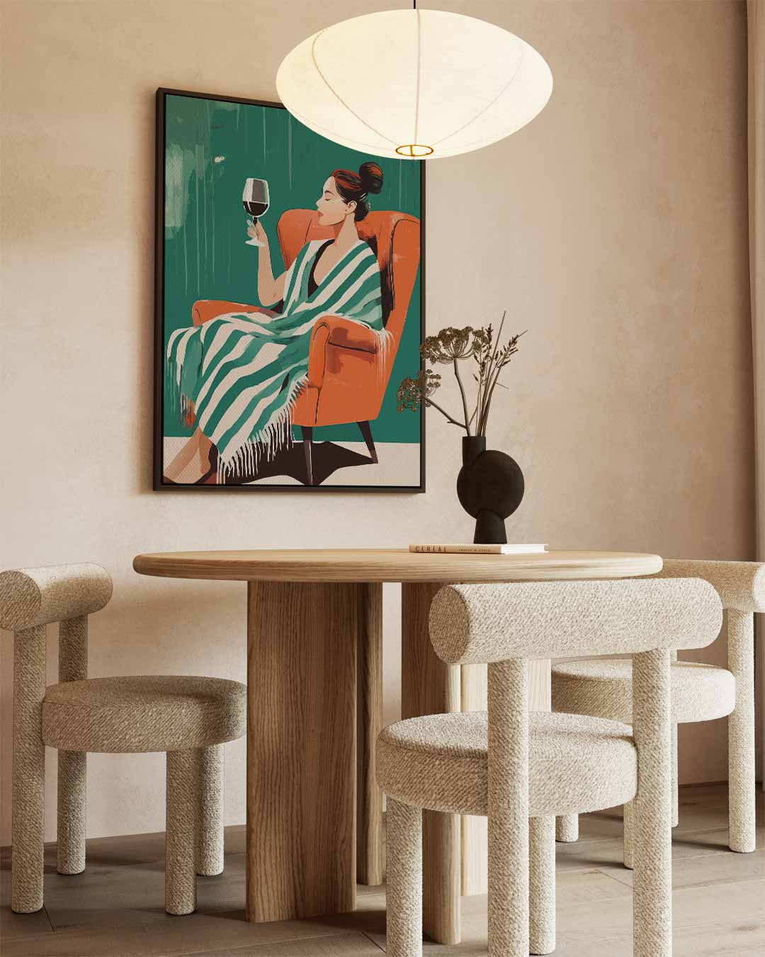 Ontspanning met Wijn – kunstwerk met zwarte baklijst