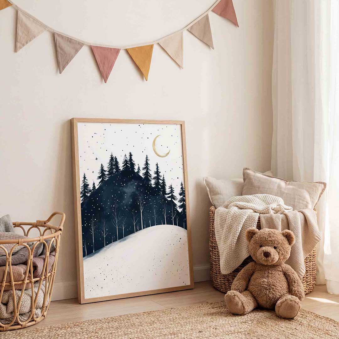 Winterlandschap met bomen – speelse wandkunst als portret kinderposter