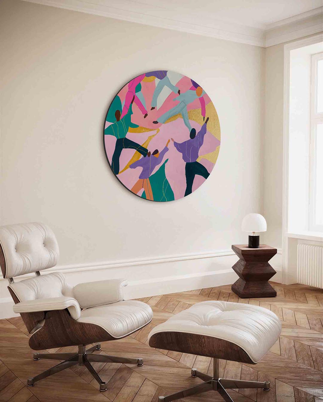 Dansende figuren – moderne ronde wanddecoratie van WallArtistic