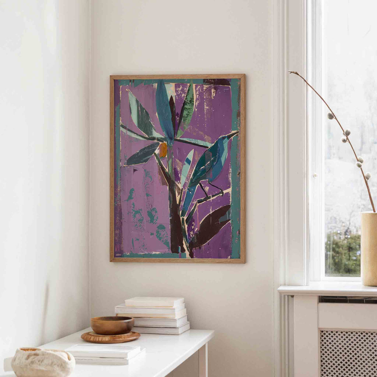 Vogel en bladeren – staande design wanddecoratie van WallArtistic