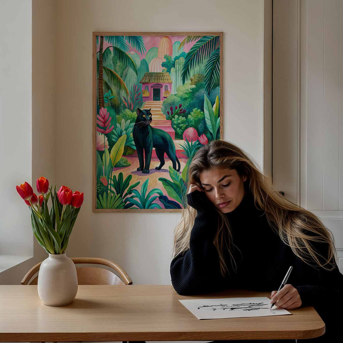 Tropische Jungle Panther – staande dieren wanddecoratie van WallArtistic