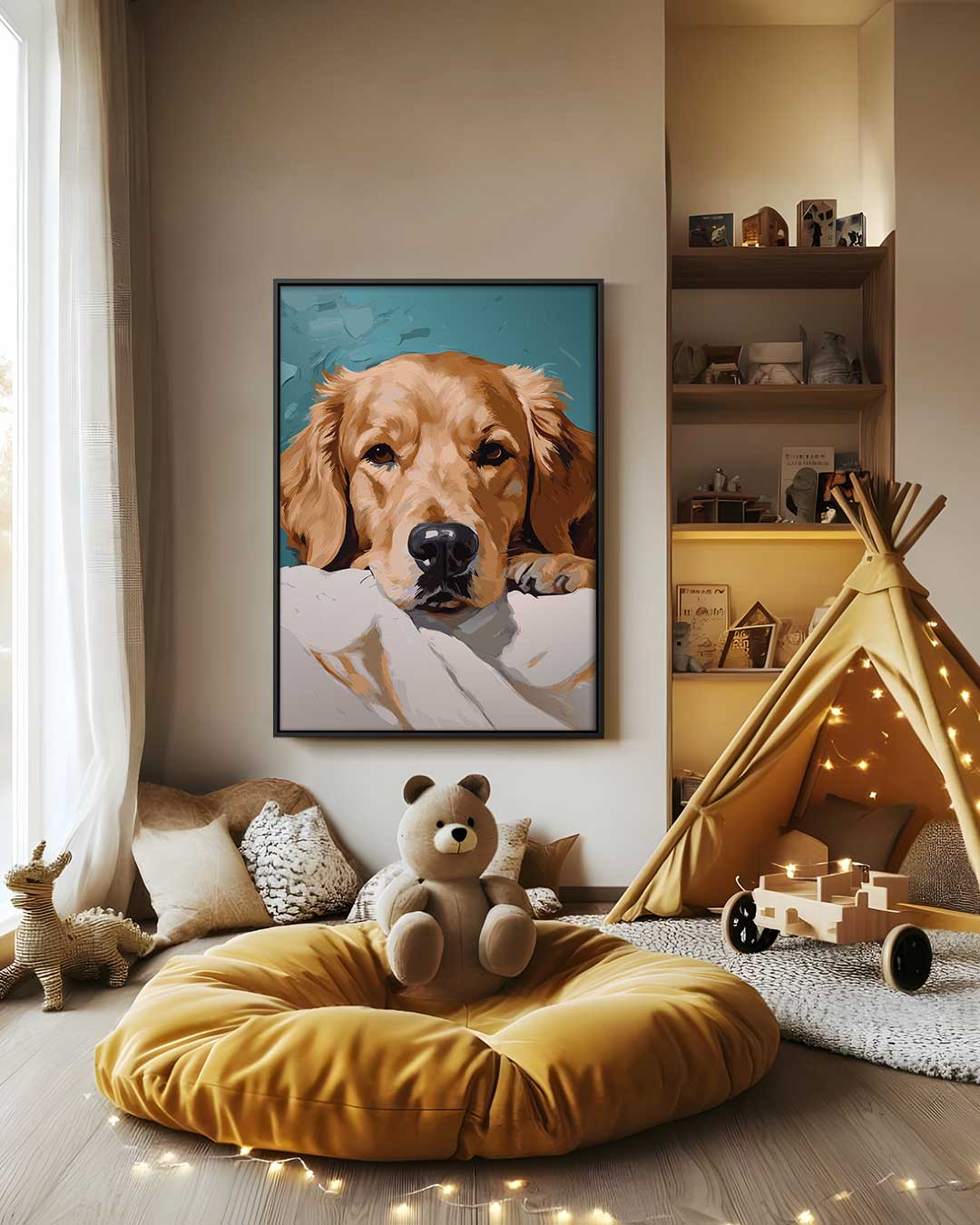 Sfeervol Hondenschilderij – canvas wanddecoratie in portret formaat