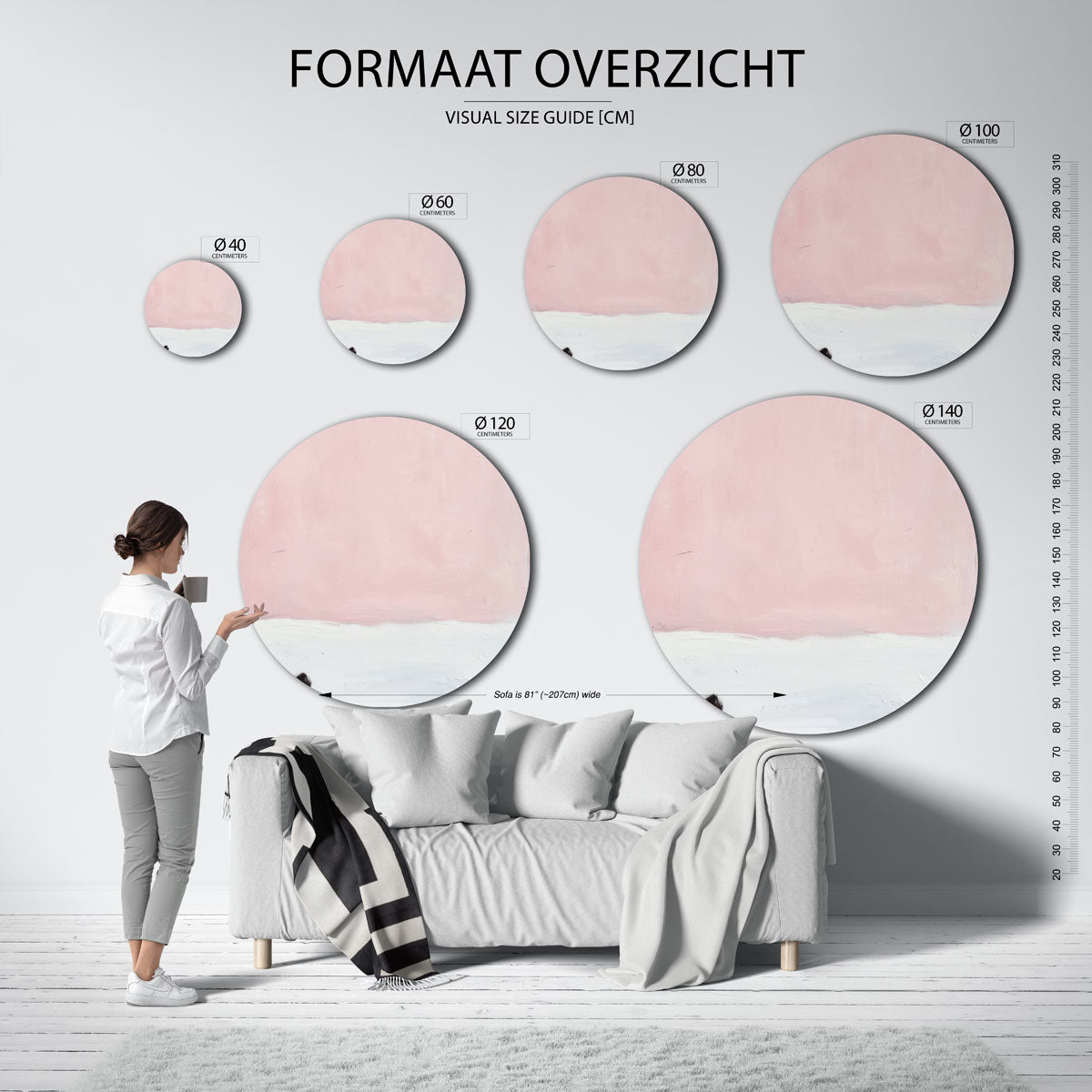 Roze en witte – kleurrijke wandkunst als muurcirkel