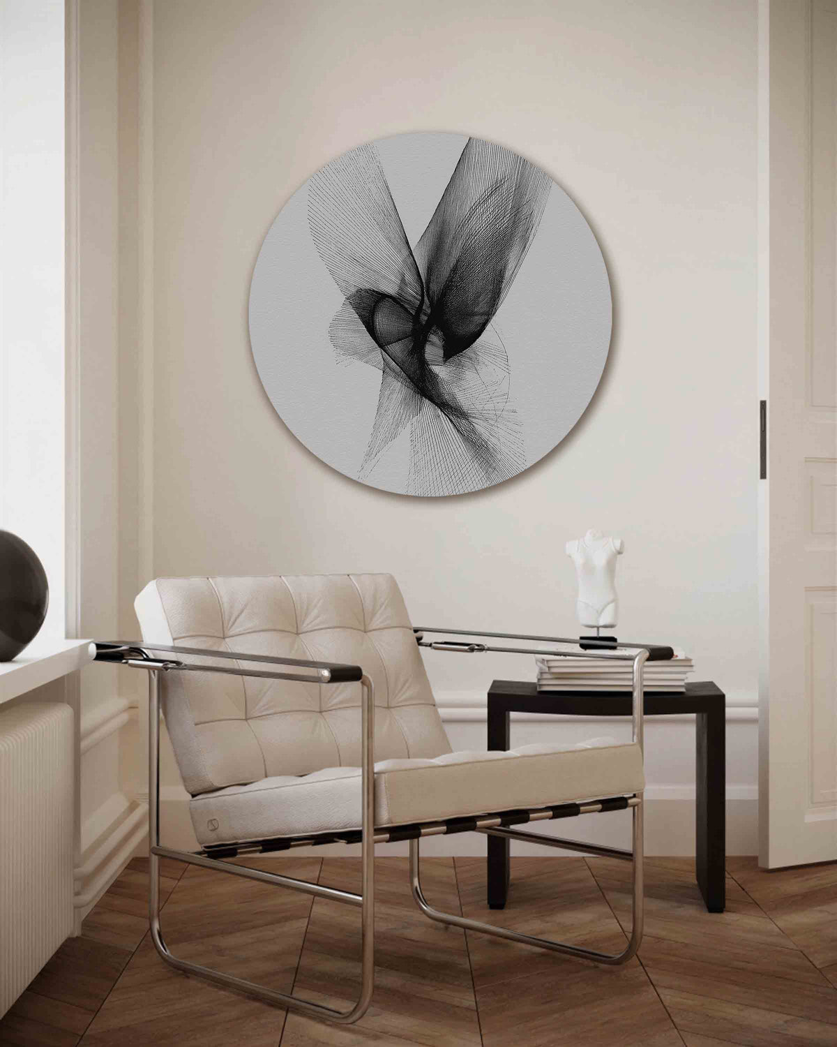 Abstracte lijnen – abstracte muurcirkel als ronde wanddecoratie