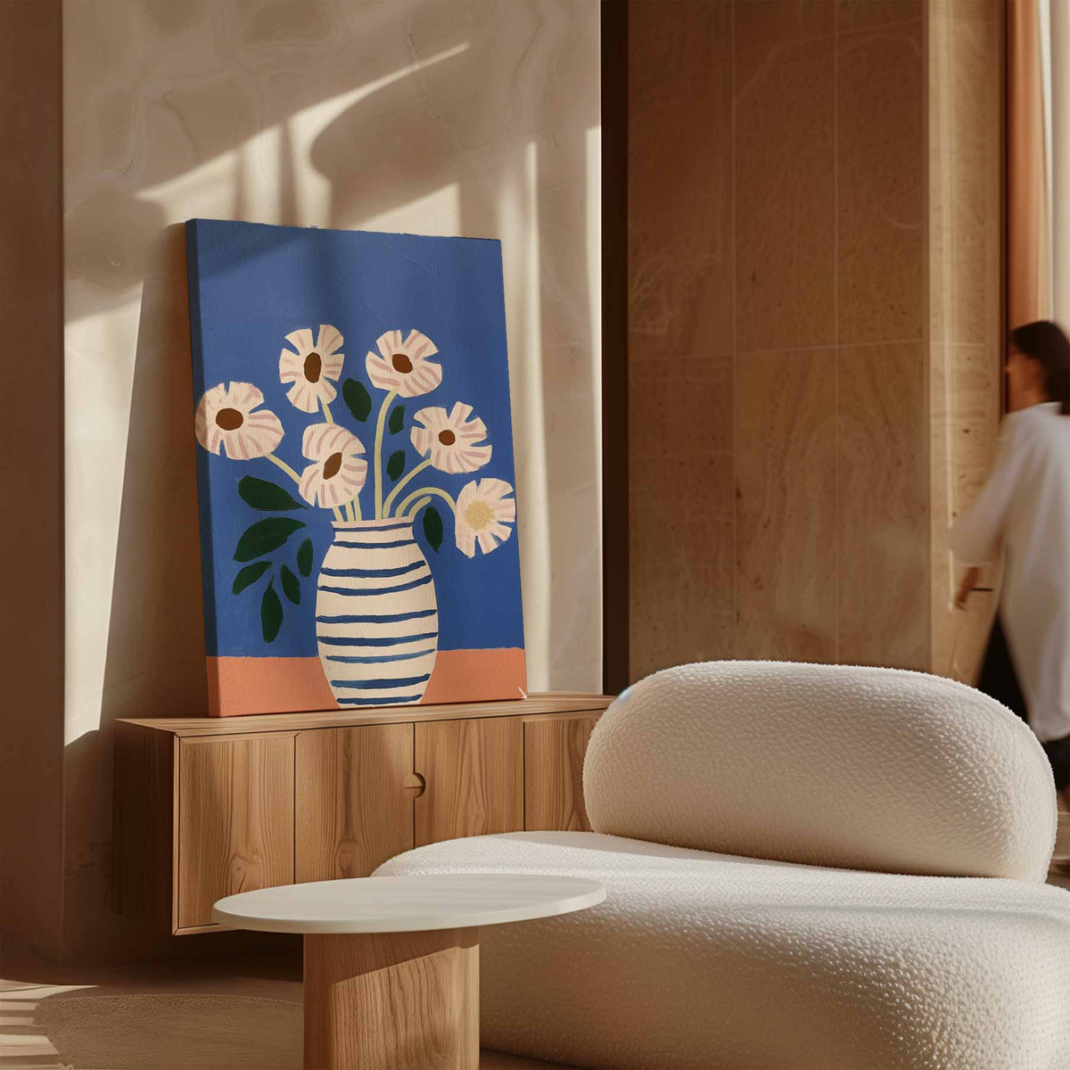 Stralende Bloemen in Gestreepte Vaas – portret kunstwerk als wanddecoratie, afbeelding 16