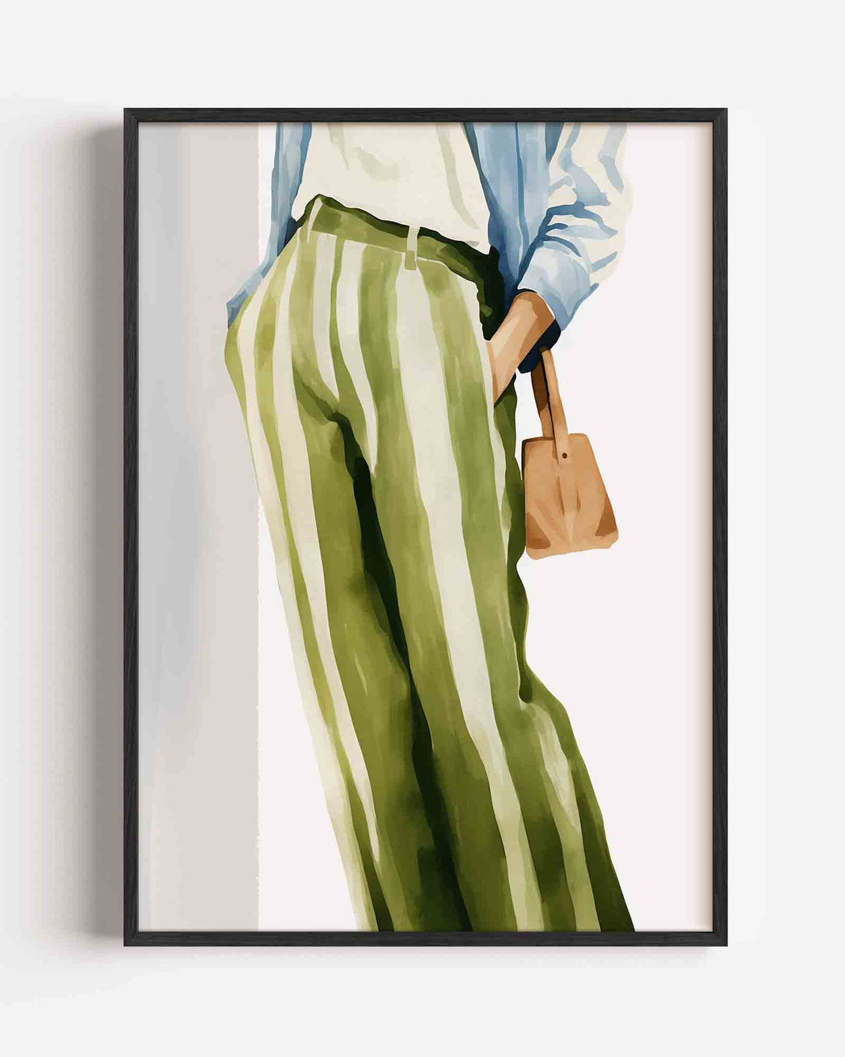 Gestreepte broek en tas – moderne portret poster als wanddecoratie