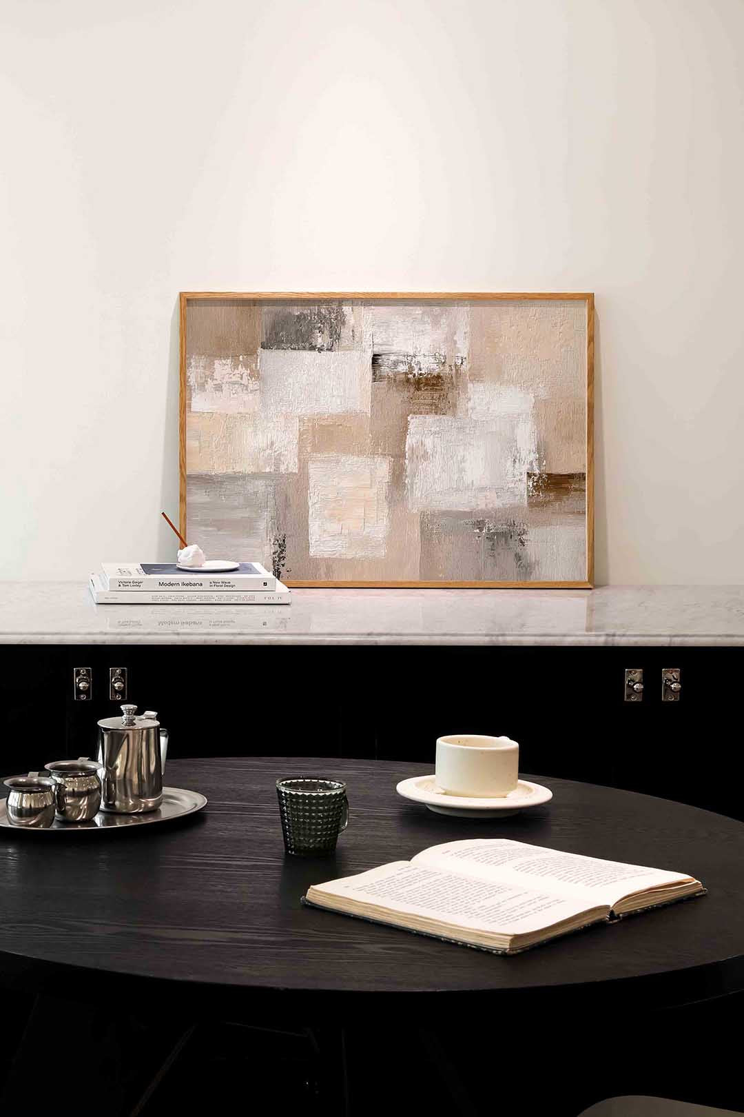 Abstracte beige en witte vlakken – abstracte poster in liggend formaat