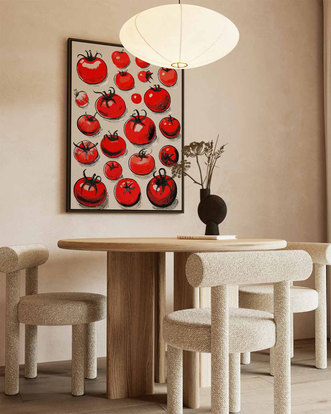 Speelse Tomatenprint – canvas wanddecoratie in portret formaat