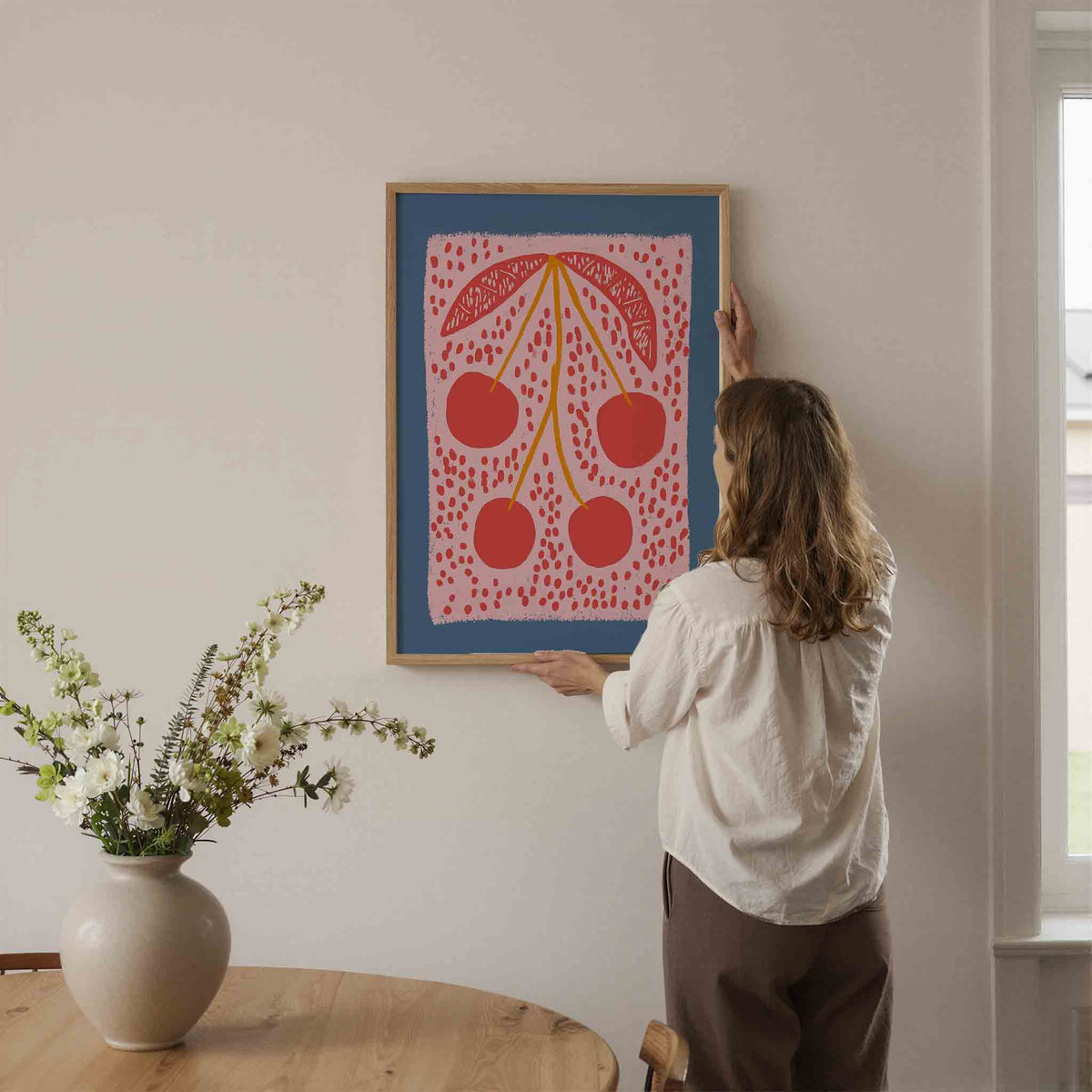 Kersen en bladeren – botanische wandkunst als portret poster
