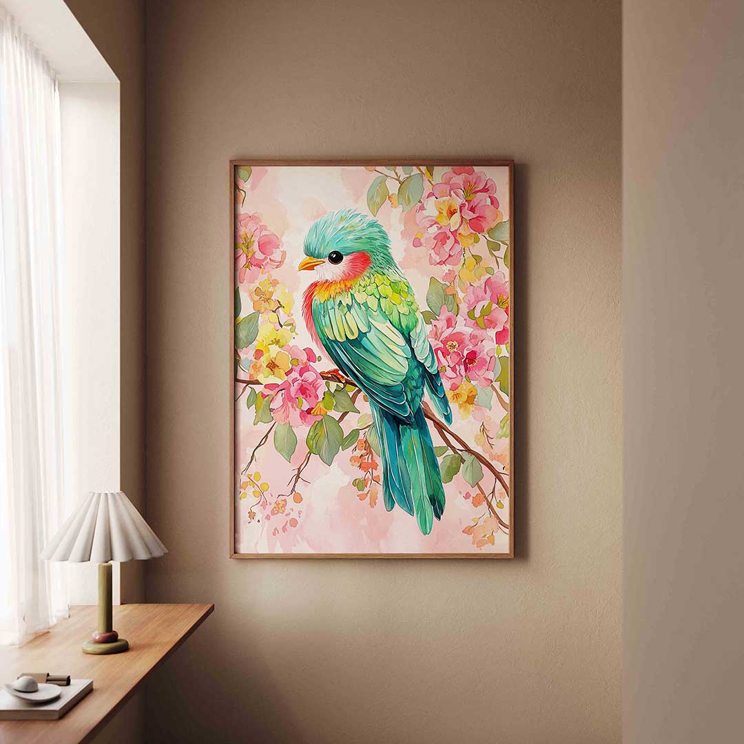 Vogel en bloemen – staande dieren wanddecoratie van WallArtistic