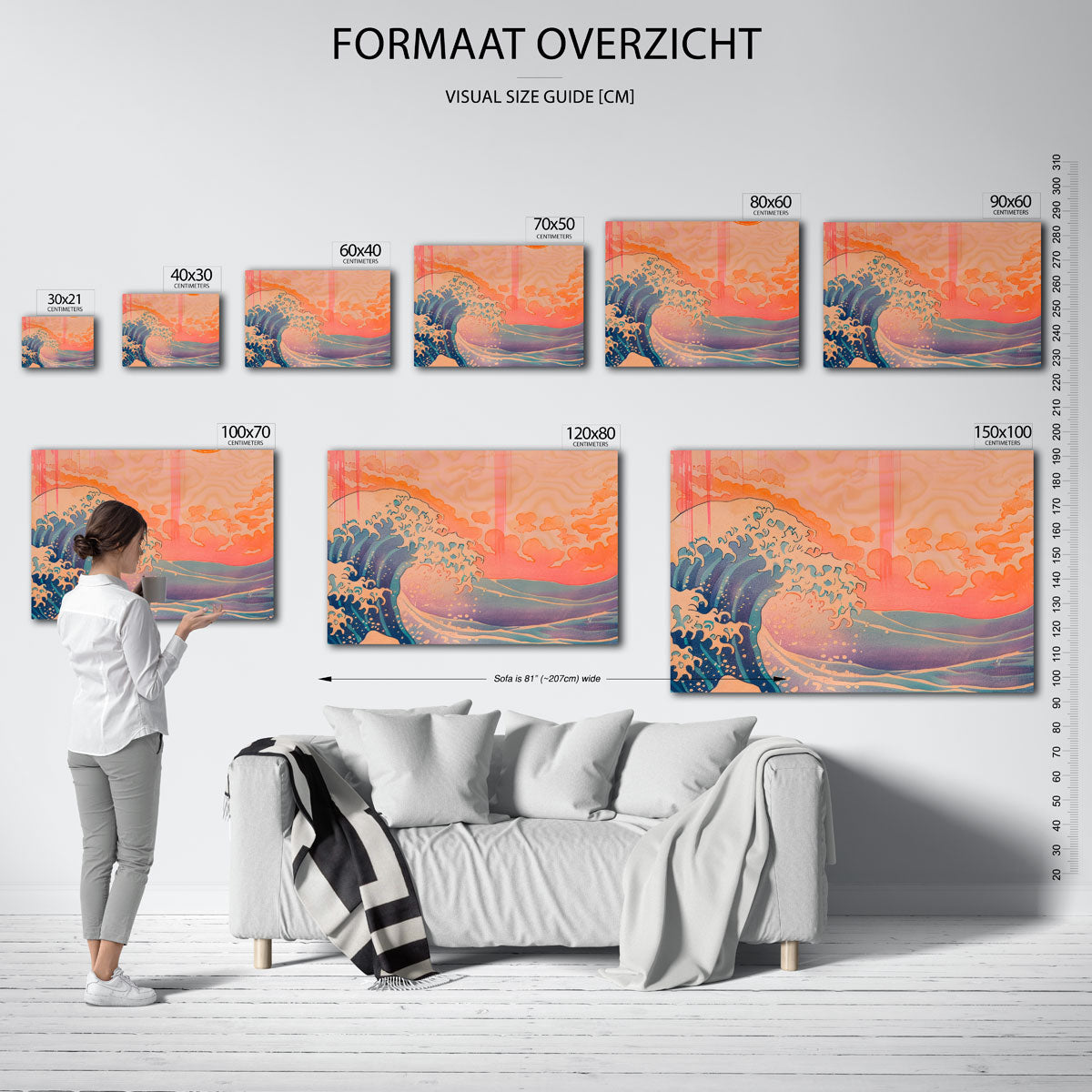 Golven en wolken – liggende muurposter voor een modern interieur