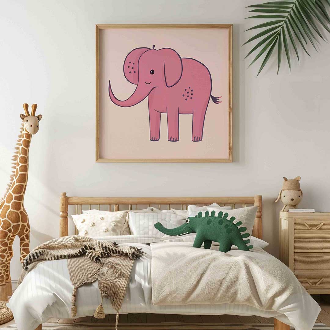 Roze olifant – vierkante kinderkamer wanddecoratie van WallArtistic
